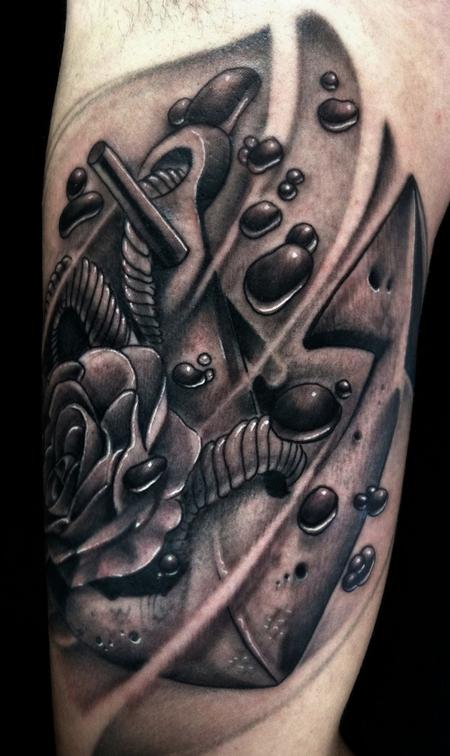 Brent Olson - Anchor and Rose Black and Grey Brent Olson Art junkies Tattoo
